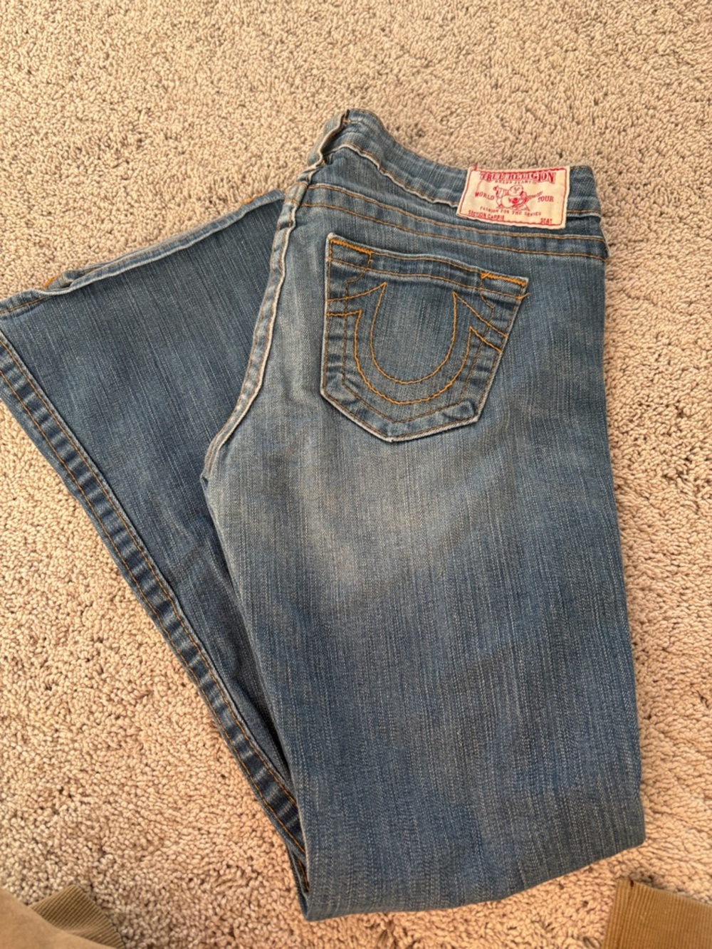 True Religion Women's Blue Boot Cut Jeans with Signature Pocket Stitching